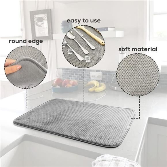 2 Pack Microfiber Dish Drying Mat,Absorbent Dish Drainer Kitchen Counter - Picture 3 of 8